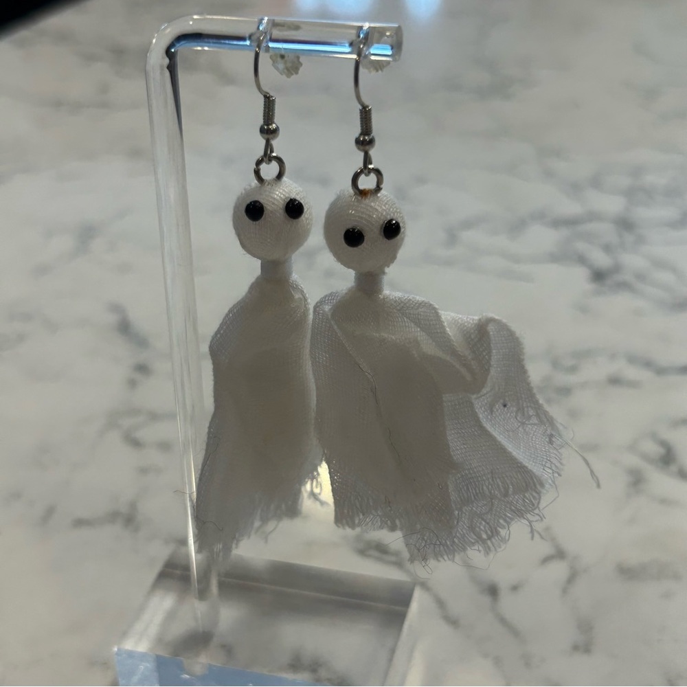 Spooky Ghost‎ Sheet Earrings White Fabric Dangle